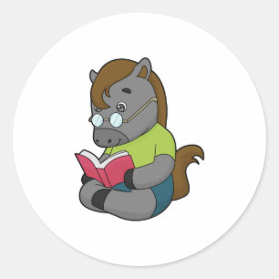 Horse Nerd Book Glasses Classic Round Sticker