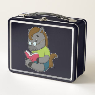 Horse Nerd Book Glasses Metal Lunch Box