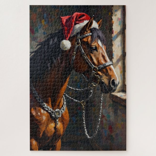 Horse Noble Chiaroscuro Christmas Stable Hat Jigsaw Puzzle (Vertical)