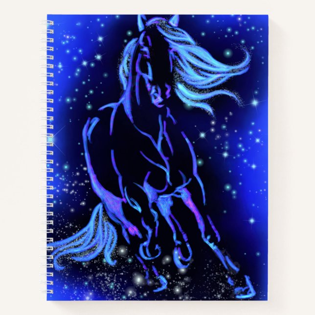 Horse Notebook Running In Blue Moonlight Night  (Front)