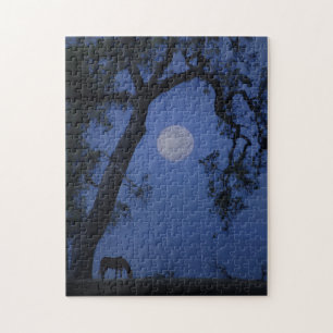 Horse Oak Tree and Full Moon Jigsaw Puzzle