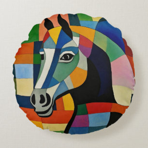 Horse of Colours Round Cushion