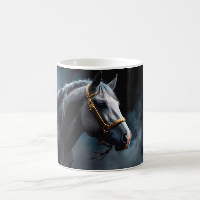 Horse on a black backgroung with blue tints  coffee mug (Center)