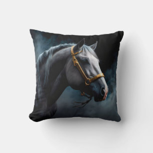 Horse on a black backgroung with blue tints cushion