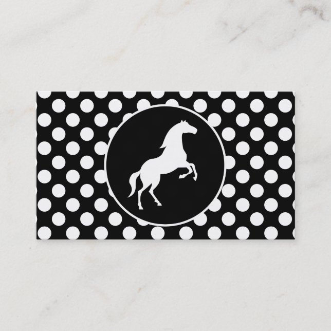 Horse on Black and White Polka Dots Business Card (Front)