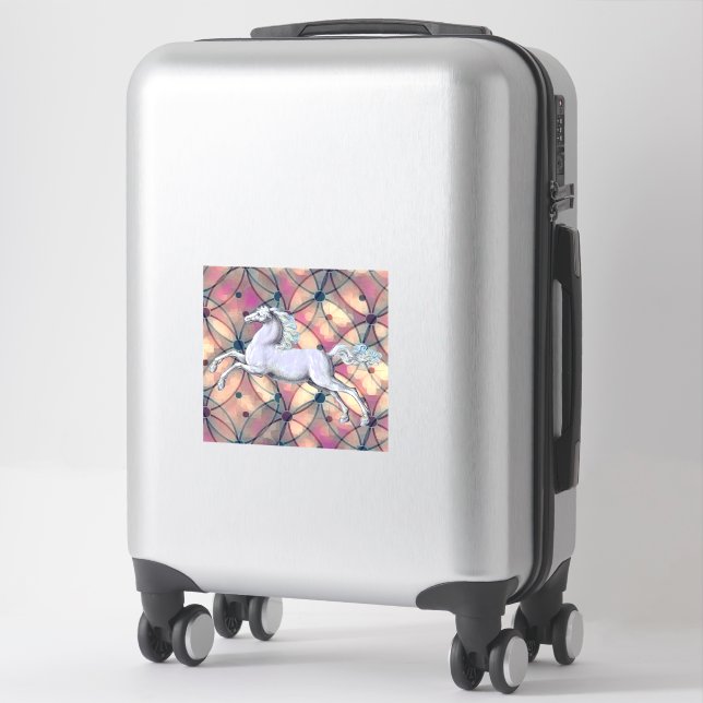 Horse on Colourful Pattern Sticker (Suitcase)