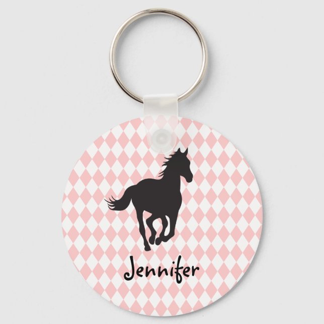 Horse on Diamond Pattern Template Key Ring (Front)