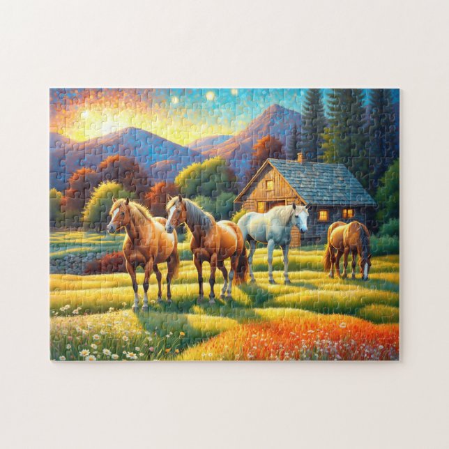 Horse on Farm Wildflower Meadow Jigsaw Puzzle (Horizontal)