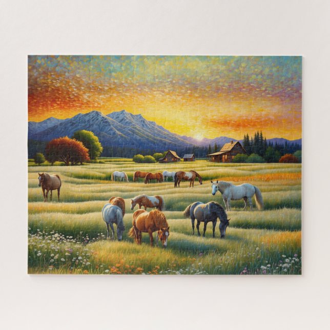 Horse on Farm Wildflower Meadow Jigsaw Puzzle (Horizontal)