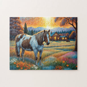 Horse on Farm Wildflower Meadow Jigsaw Puzzle