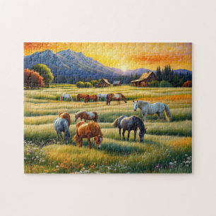 Horse on Farm Wildflower Meadow Jigsaw Puzzle