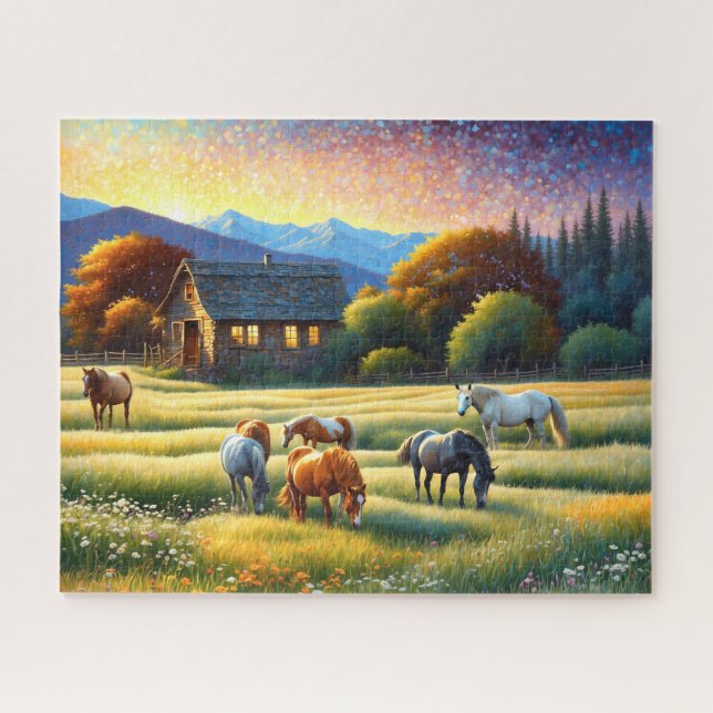 Horse on Farm Wildflower Meadow Jigsaw Puzzle (Horizontal)