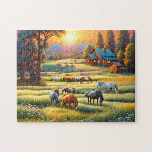 Horse on Farm Wildflower Meadow Jigsaw Puzzle