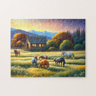 Horse on Farm Wildflower Meadow Jigsaw Puzzle