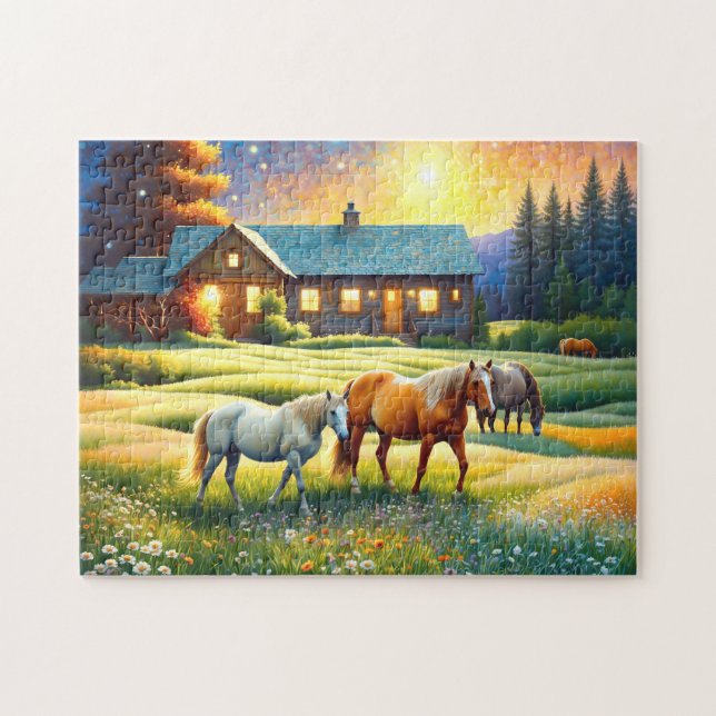 Horse on Farm Wildflower Meadow Jigsaw Puzzle (Horizontal)