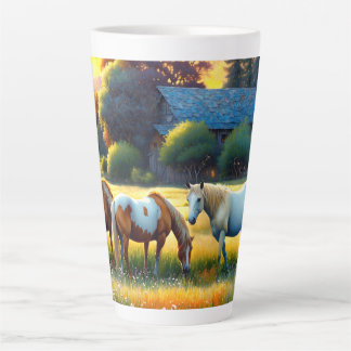 Horse on Farm Wildflower Meadow Latte Mug