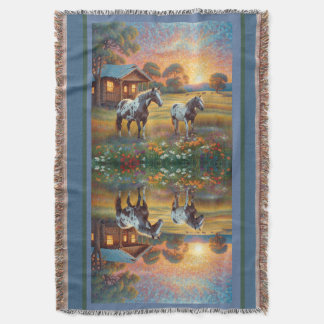 Horse on Farm Wildflower Meadow Throw Blanket