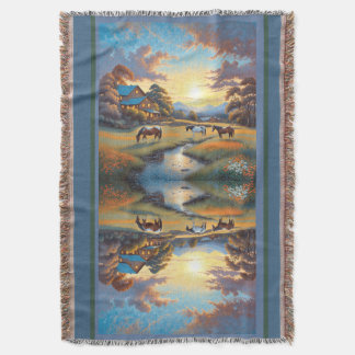 Horse on Farm Wildflower Meadow Throw Blanket
