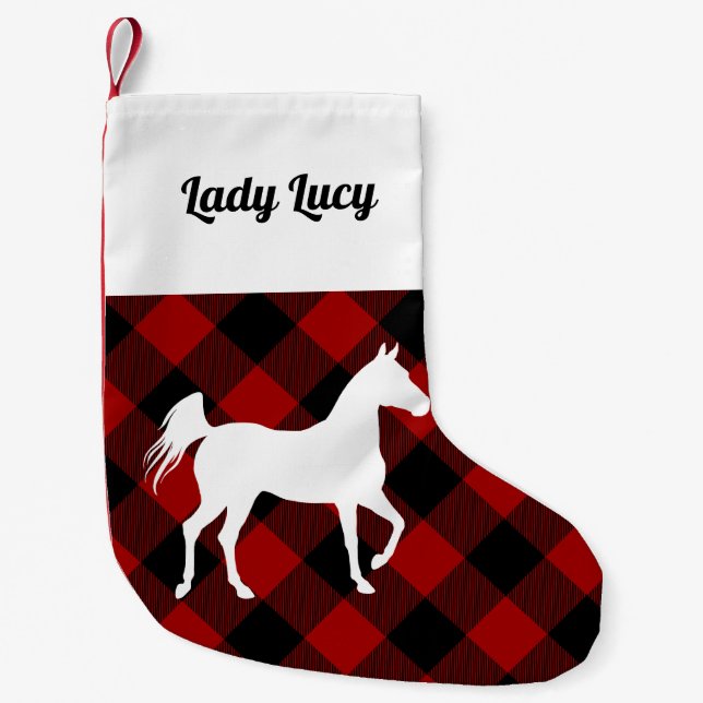 Horse on Red Buffalo Plaid Custom Small Christmas Stocking (Front)