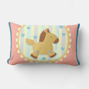 Horse on Warm Stripe Background with Blue Hearts   Lumbar Cushion