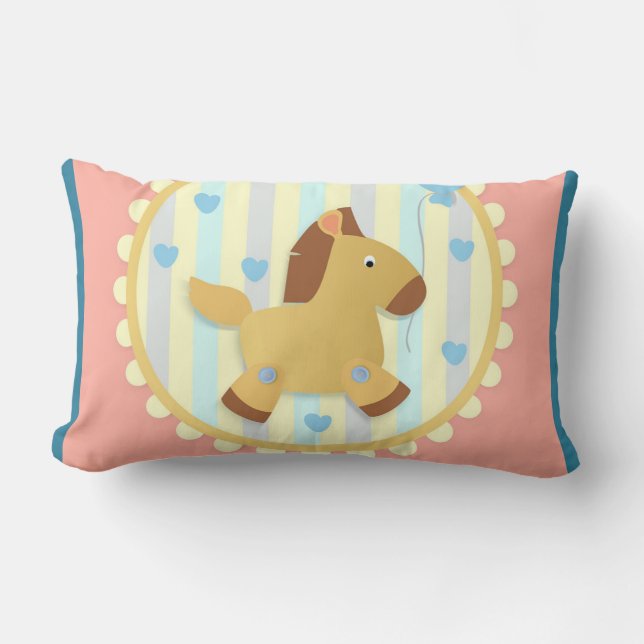 Horse on Warm Stripe Background with Blue Hearts   Lumbar Cushion (Front)