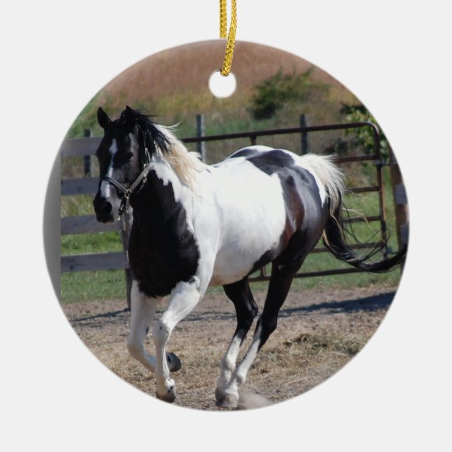 Horse/Paint Pinto Ceramic Tree Decoration (Front)