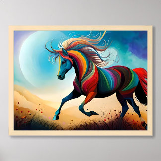 horse painting colourful run illuminated moon nigh poster