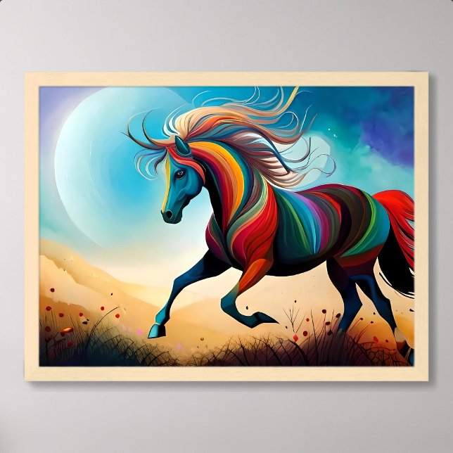 horse painting colourful run illuminated moon nigh poster (horse painting colorful run illuminated moon night)