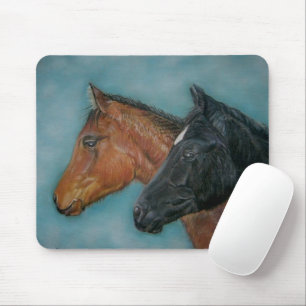 horse painting of black colt chestnut brown foal mouse pad