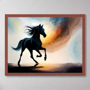 horse painting silhouette fog smoke wildlife fauna poster
