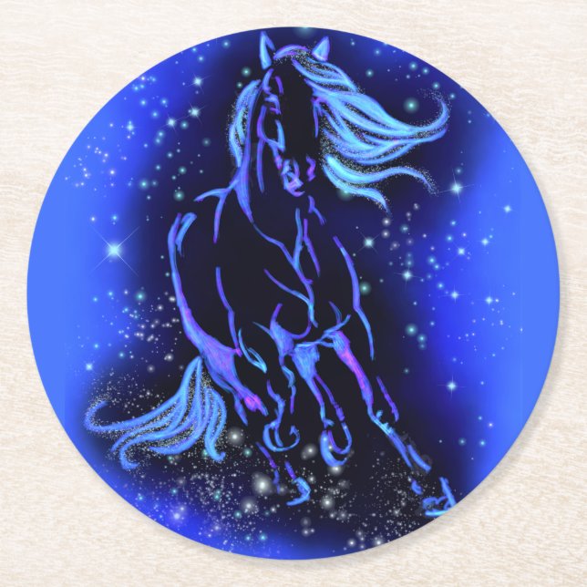 Horse Paper Coaster Running In Blue Moonlight (Front)