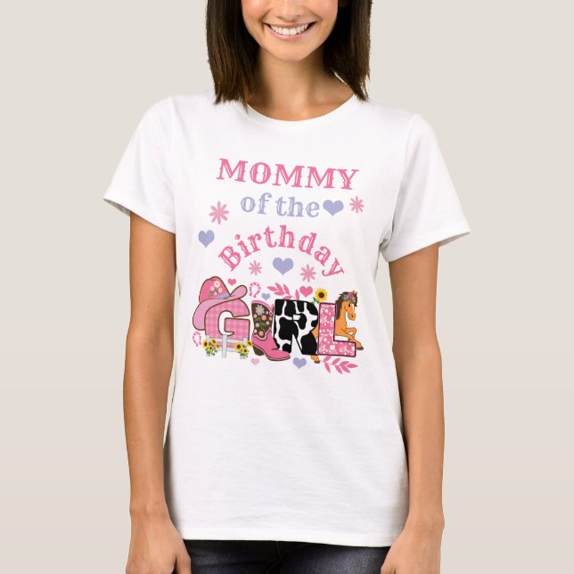 Horse Party Mum of the Birthday Girl Rodeo Cowgirl T-Shirt (Front)