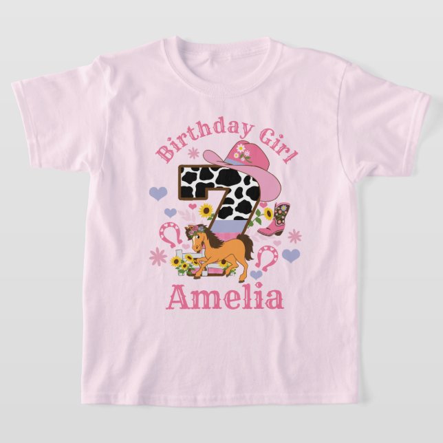 Horse Party Seventh Birthday shirt Rodeo Cowgirl (Laydown)