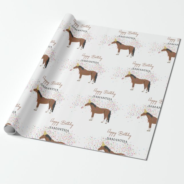 Horse Partying Farm Animals Custom Name Birthday   Wrapping Paper (Unrolled)