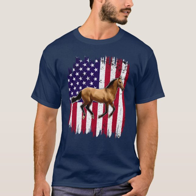 Horse Patriotic Horse American Flag Horseback gift T-Shirt (Front)