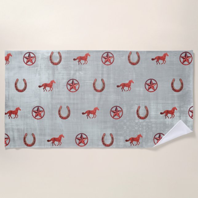 Horse Pattern (Red) Beach Towel (Front)