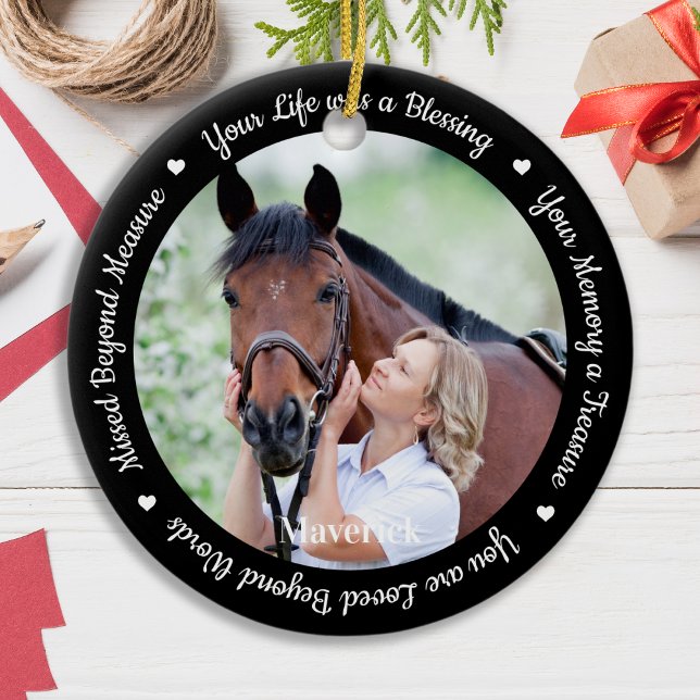 Horse Personalised Memorial Pet Loss Modern Photo Ceramic Ornament (Creator Uploaded)