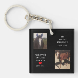 Horse Pet Memorial Red Heart Two Photo Customised Key Ring