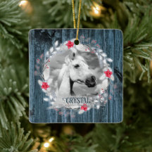 Horse photo blue wood frame silver