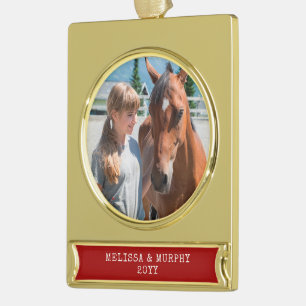 Horse Photo Personalised Metallic  Gold Plated Banner Ornament