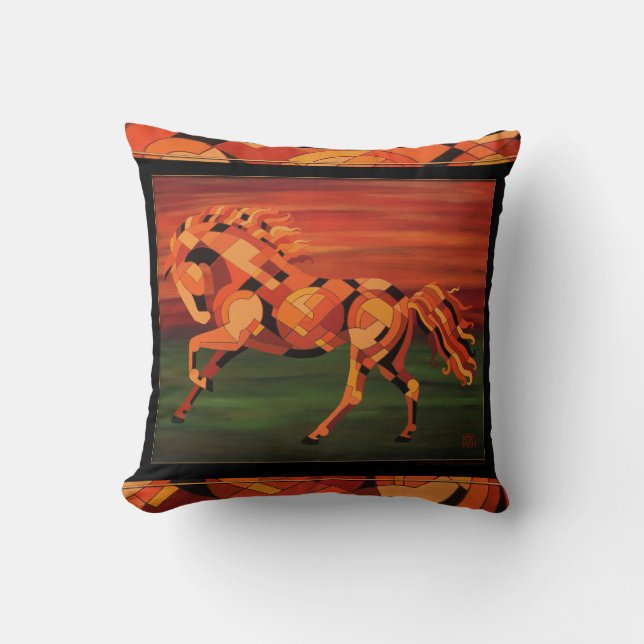 Horse Pillow, Orange Horse, Chesnut Horse Art Cushion (Front)