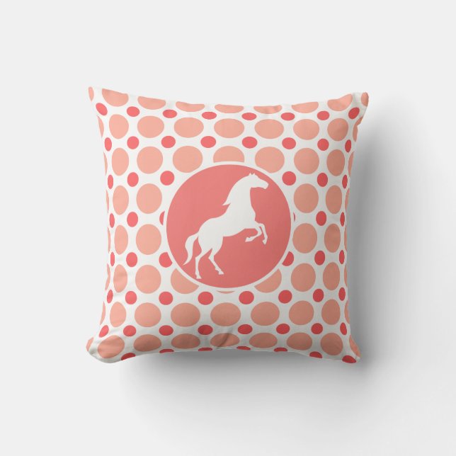 Horse; Pink & Coral Polka Dots Cushion (Front)