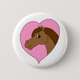 Horse Pink Heart Pretty Horse Equine Theme 6 Cm Round Badge