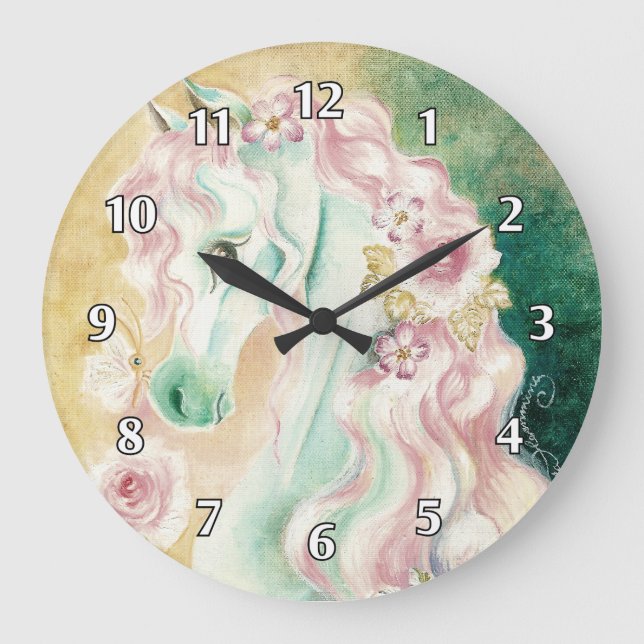 Horse Pink Mane Roses Large Clock (Front)