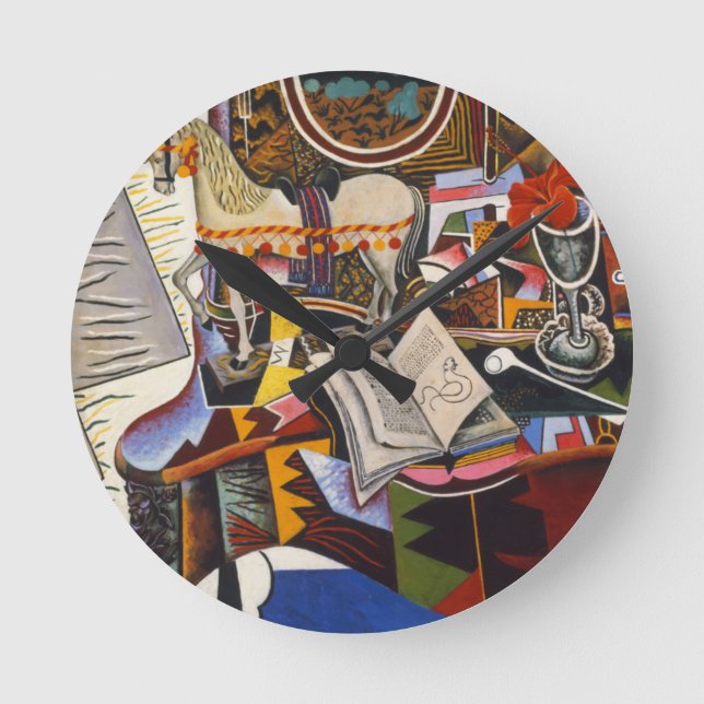 Horse Pipe Red Flower by Joan Miro Round Clock (Front)
