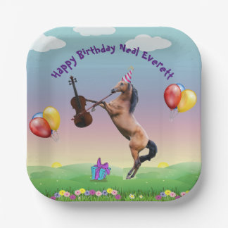 Horse Playing The Violin Birthday Paper Plate