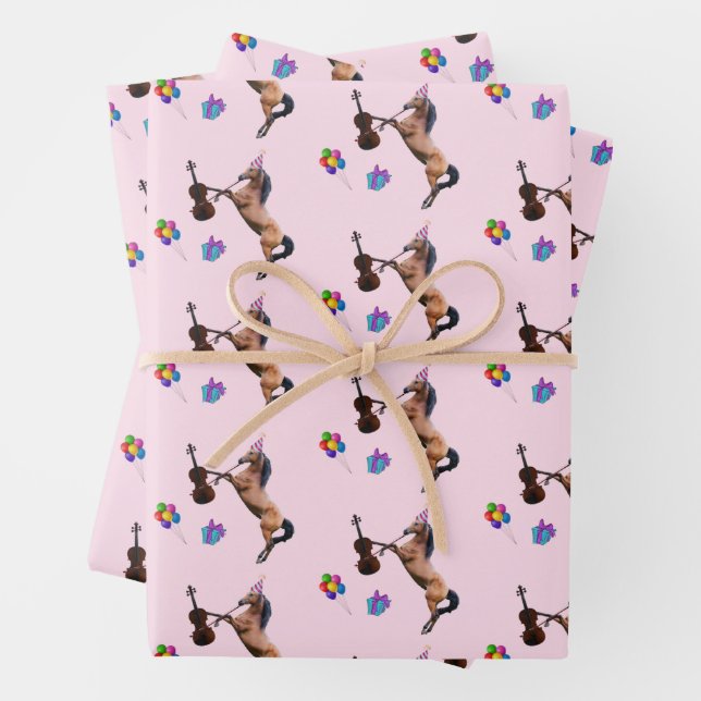 Horse Playing The Violin Birthday  Wrapping Paper Sheet (In situ)