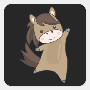 Horse Ponny Rider Cute Animals Brown Square Sticker