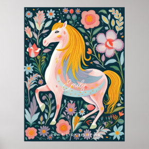 horse pony floral magical kid's room poster