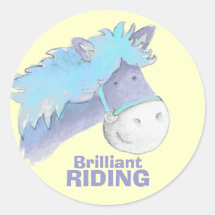 Horse pony riding yellow blue praise sticker